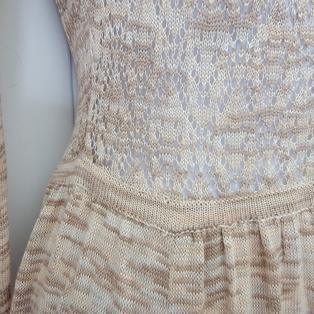 Free People Space Dye Open Knit Crochet Button Front Midi Dress Tan Cream XS - Picture 3 of 10